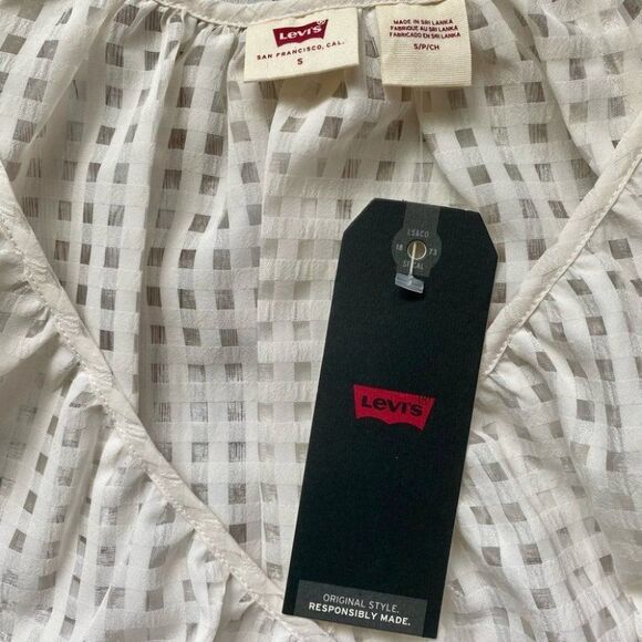 Levi’s Windowpane Delilah Wrap Puff Sleeve Top White Size S - Picture 10 of 14